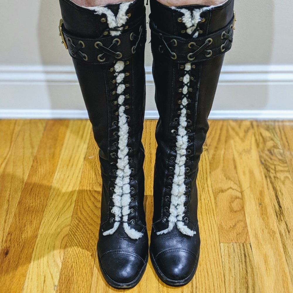 COACH Brown Knee-High Lace-up Leather Boots Size 8 EUC